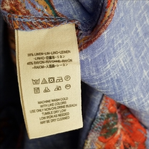 Free People Floral Tie Back Linen Top in Blue S - Picture 8 of 8